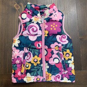 Girls' Hanna Andersson Down Puffer Vest Size 90 US size 3t Floral Print Pockets